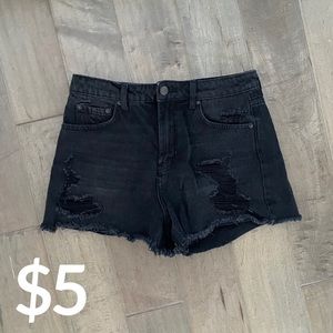 high waisted basic black denim cut off shorts